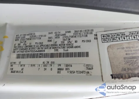 2014 Ford E-150 Commercial from USA, damaged, VIN 1FTNE1EW7EDA49805